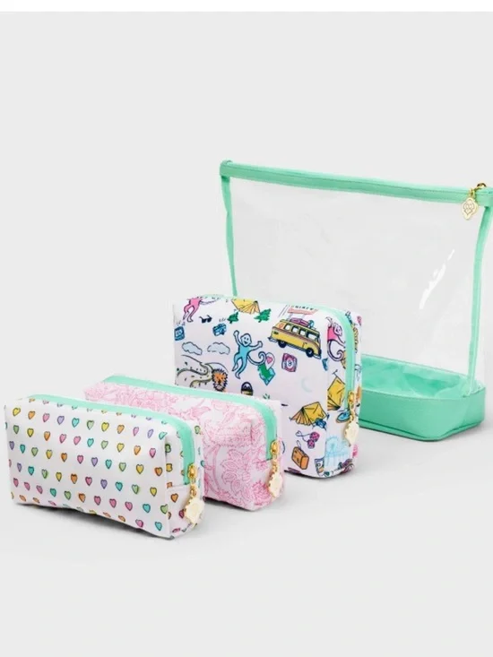 New Roller Rabbit x Target 4 Piece Pouch Set Colorful Travel Bag Organizers - Picture 7 of 9